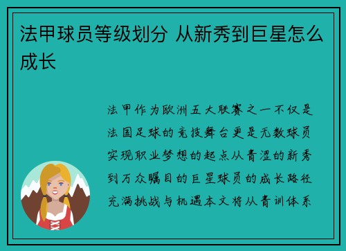 法甲球员等级划分 从新秀到巨星怎么成长